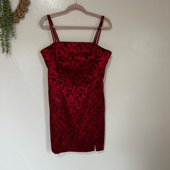 Vintage City Triangles Red Floral Print Satin Mini Dress, Y2K, 90s - Picture 9 of 11